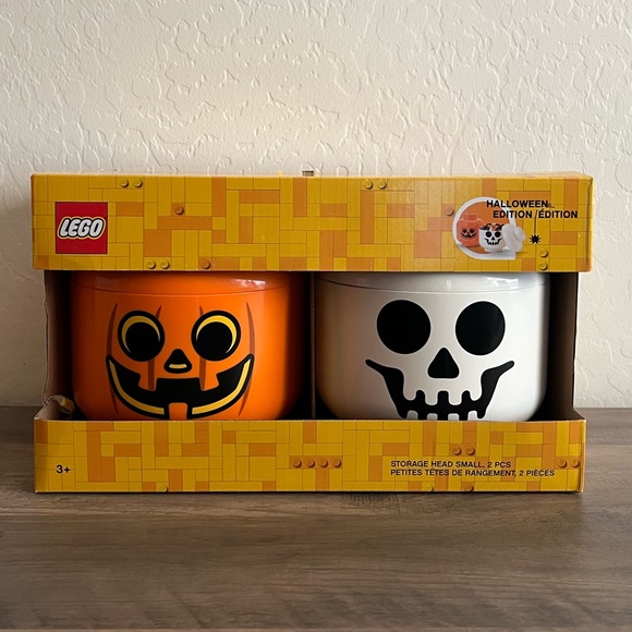 Lego Halloween Pumpkin Jack O Lantern & Skeleton Skull Head Storage Decor -Small - Picture 1 of 11